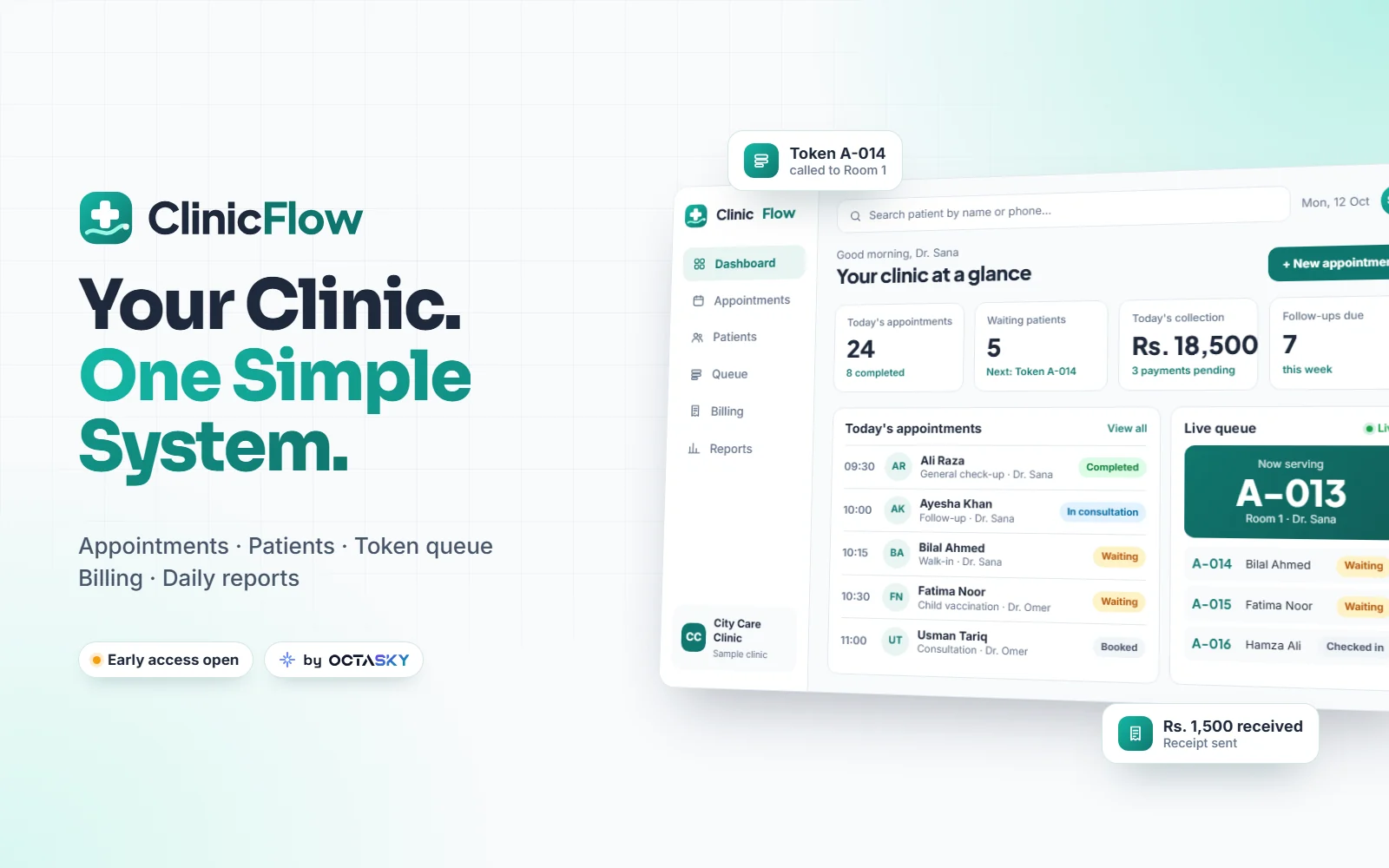 ClinicFlow clinic management dashboard preview